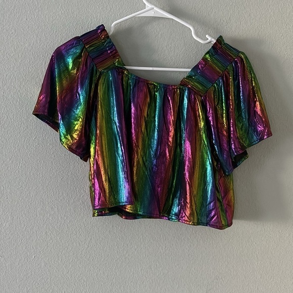 Queen of Sparkles Black Rainbow Flutter Top - Picture 2 of 4